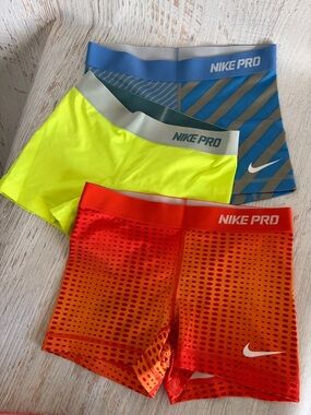 Nike Pro Women’s Shorts set of 3 - Blue, Neon Yellow, Orange